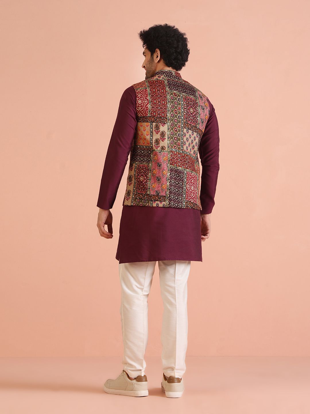 Jaket Nehru Bercetak KeSah dengan Dataran Pocket