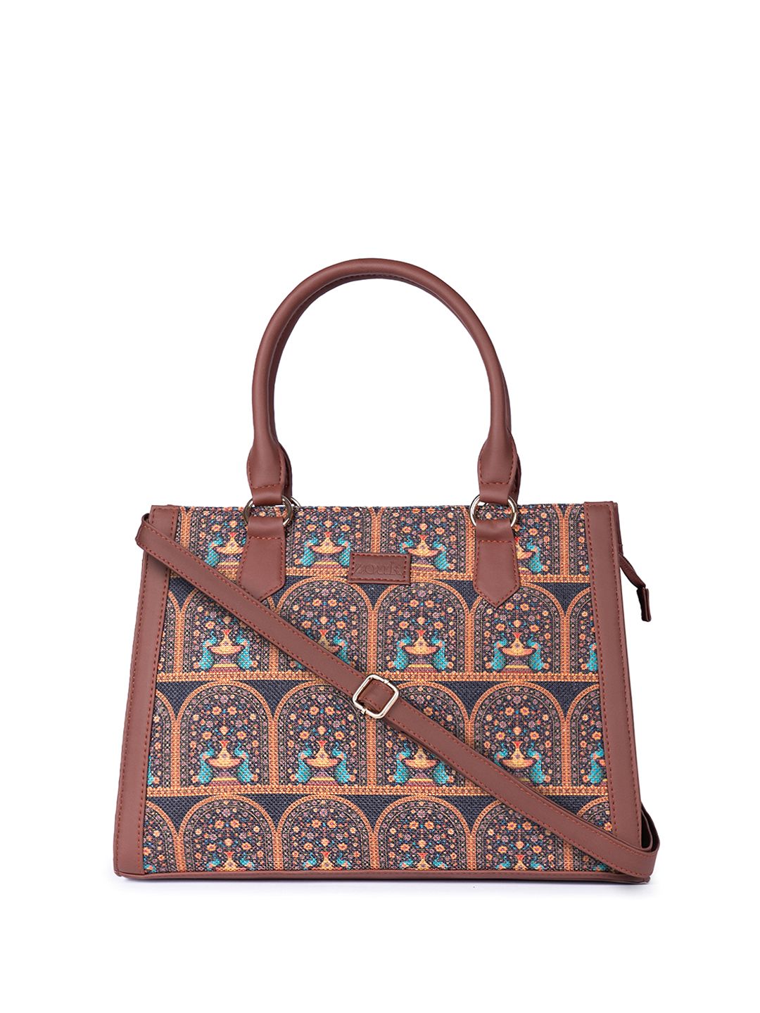 ZOUK Ethnic Motifs Printed Structured Jute Handheld Bag