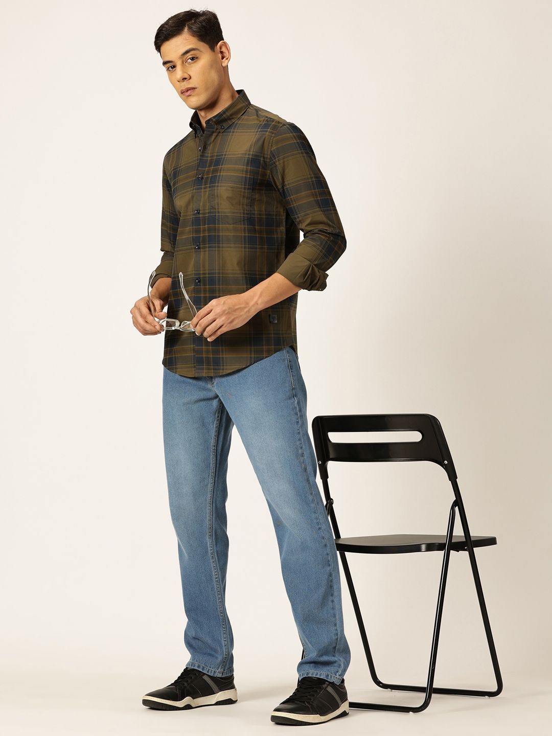 Thomas Scott Men Premium Tartan Checked Button-Down Collar Cotton Casual Shirt