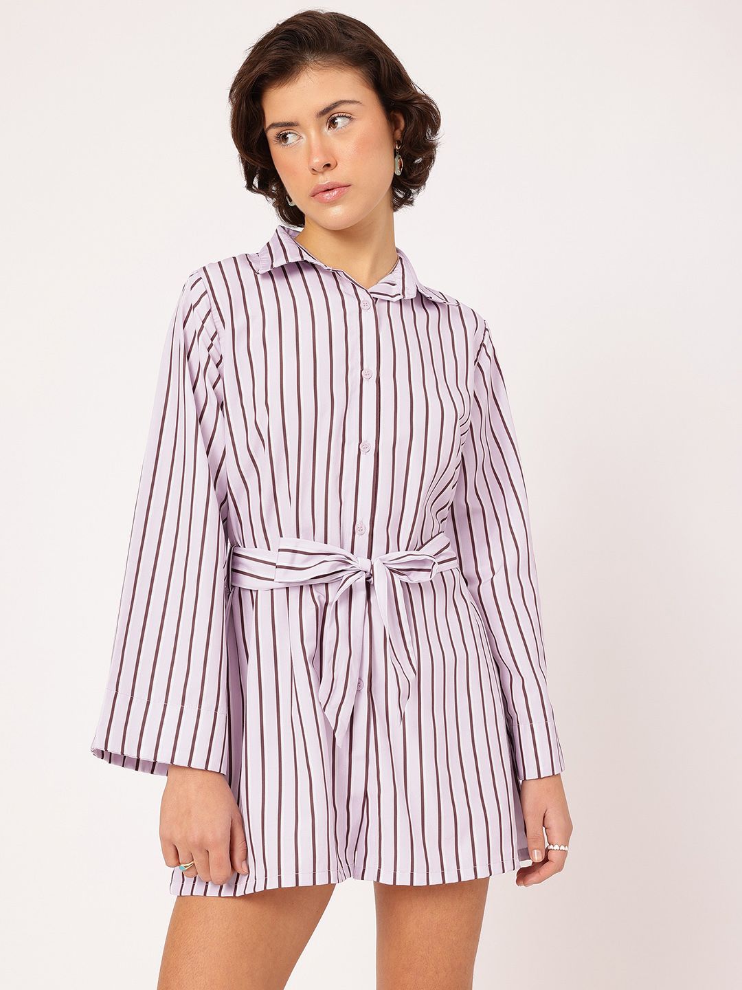 DressBerry Weekend to Work Striped Shirt-Style Sheath Mini Dress