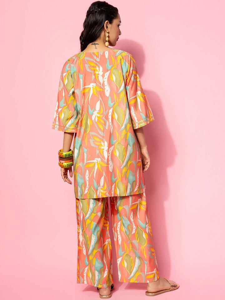 Libas Abstract Printed Gotta Patti Tie Up Neck Tunic With Trouser
