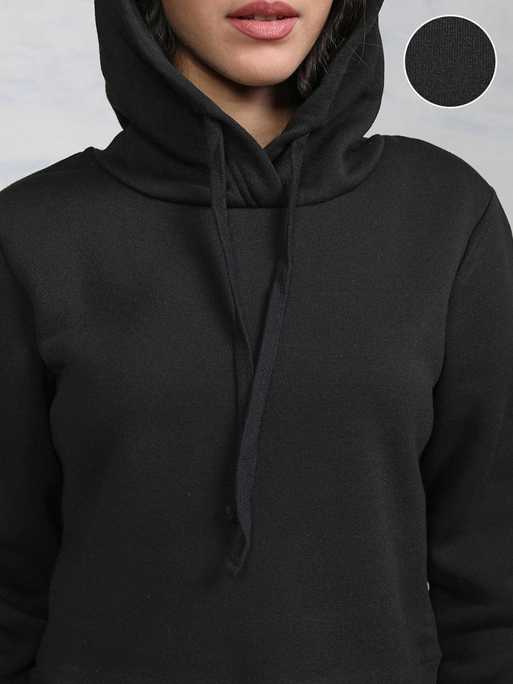 Tokyo Talkies Women Black Hooded Sweatshirt