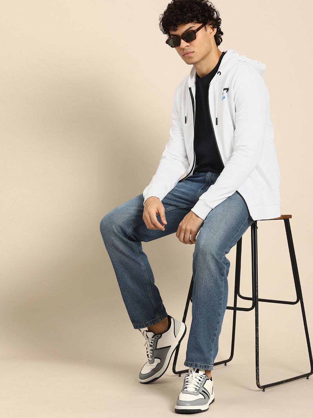 Being Human Men Brand Logo & Numeric Print Hooded Pure Cotton Front-Open Sweatshirt