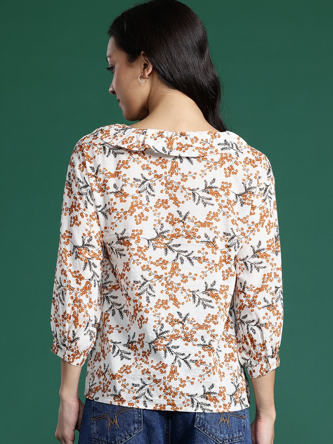 DressBerry Floral Print Tie-Up Neck Cotton Top
