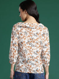 DressBerry Floral Print Tie-Up Neck Cotton Top