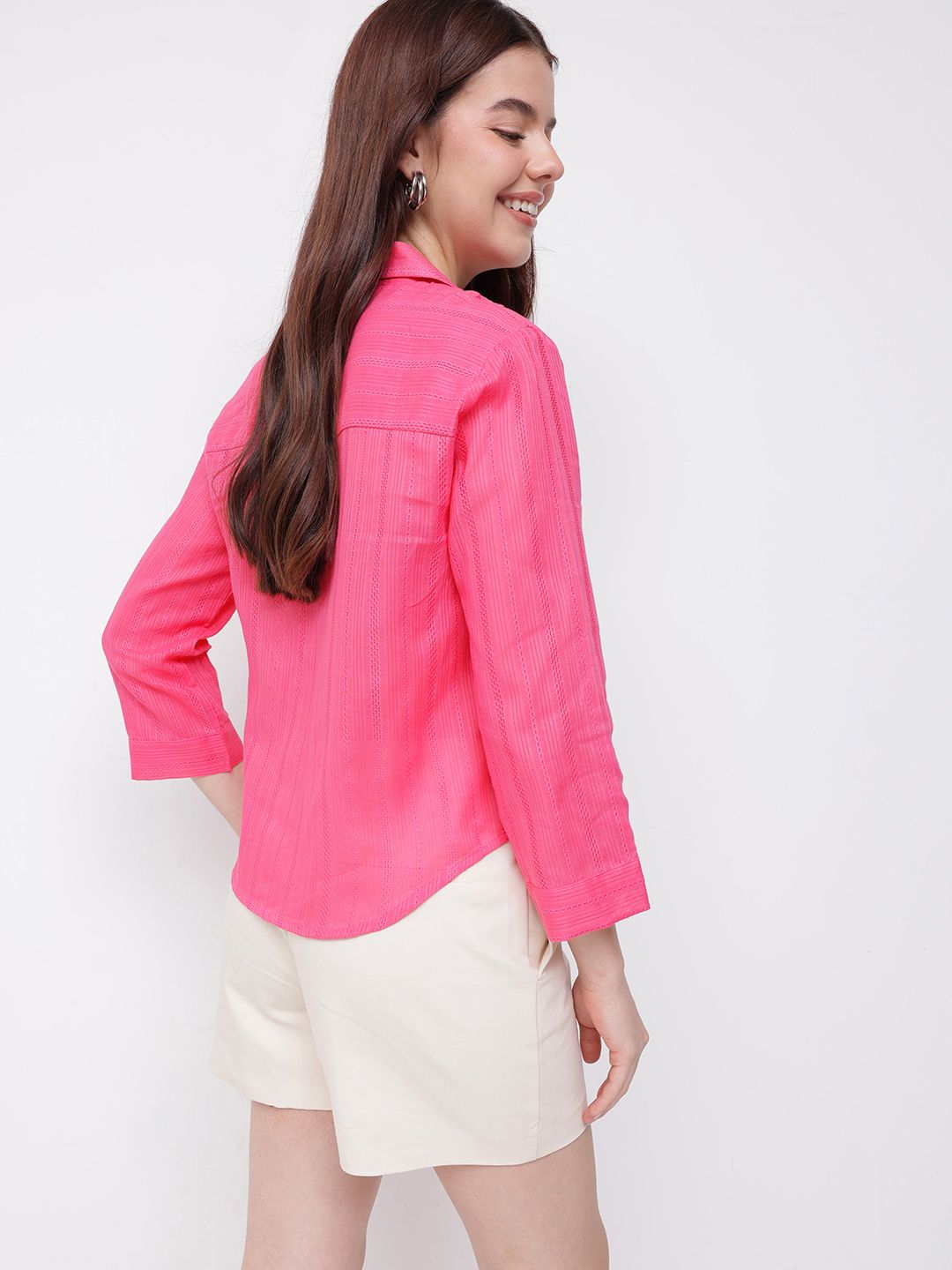 DressBerry Unapologetically Pink Self Striped Shirt