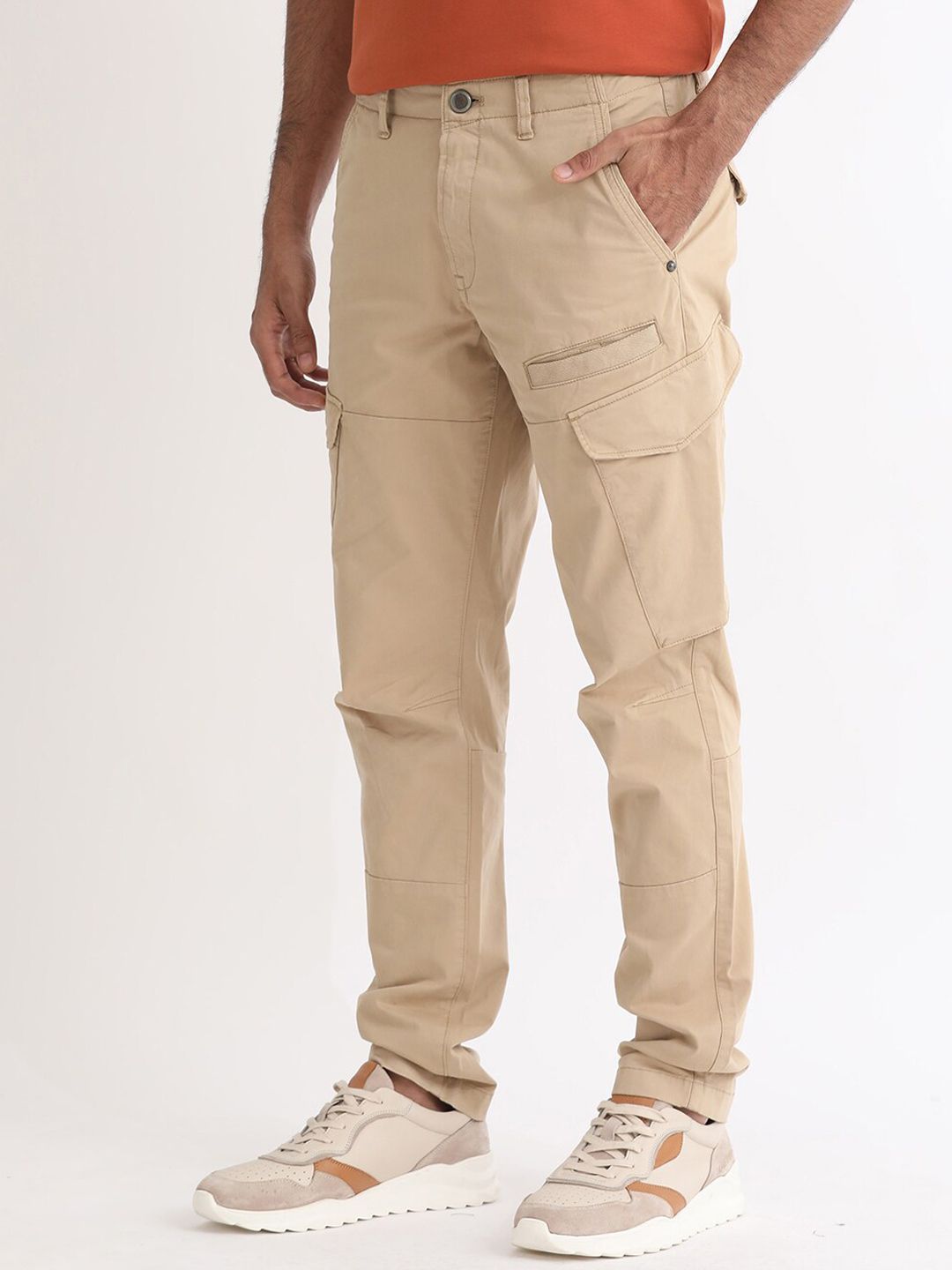 RARE RABBIT Men Cidar Regular Fit Mid-Rise Cotton Cargo Trouser