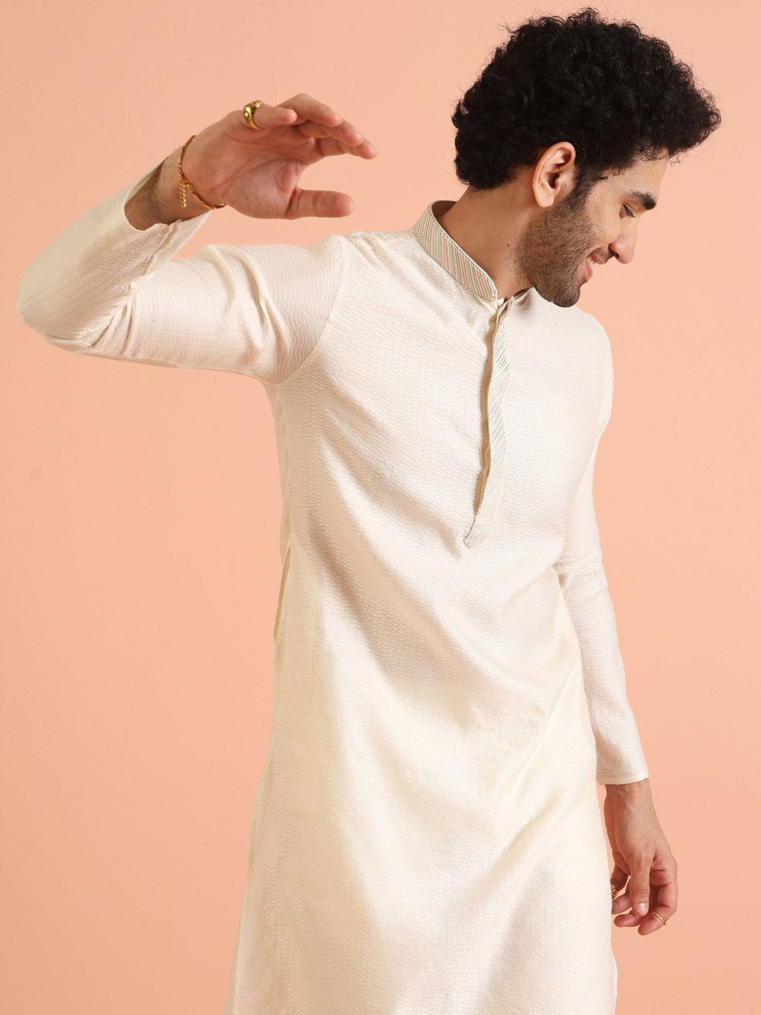 KISAH Floral Woven Design Straight Kurta With Trousers