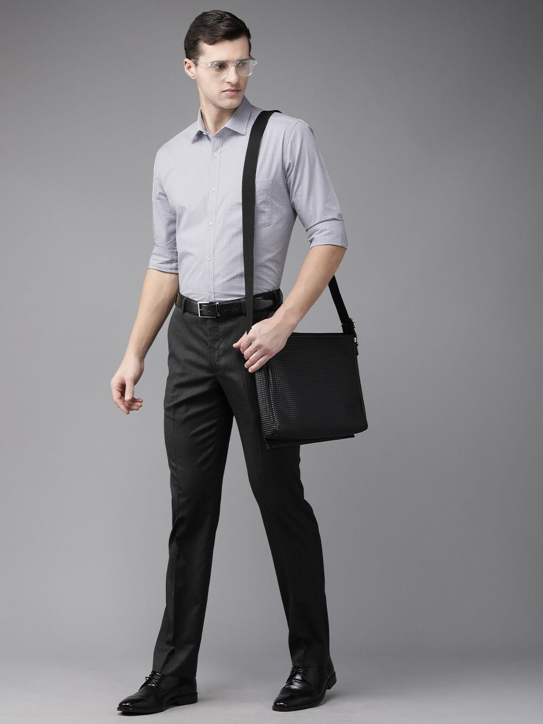 Park Avenue Men Grey Slim Fit Checked Pure Cotton Formal Shirt