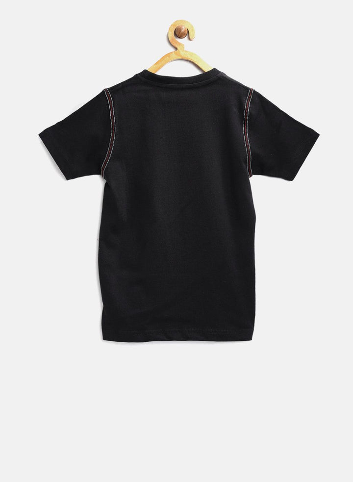 Black Printed Round Neck T-Shirt