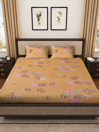 KLOTTHE Yellow Floral Pure Cotton 400 TC Fitted King Superfine Bedsheet with 2 Pillow Covers-98 x 89 inches