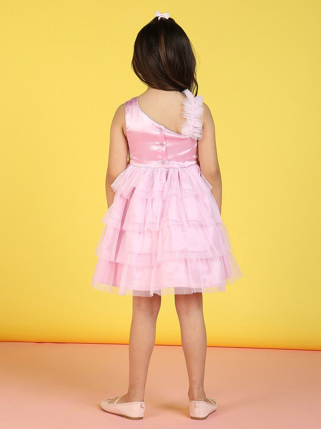 Nauti Nati Girls Embellished One Shoulder Sequined Net Fit & Flare Dress