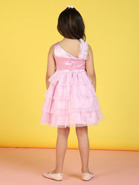 Nauti Nati Girls Embellished One Shoulder Sequined Net Fit & Flare Dress