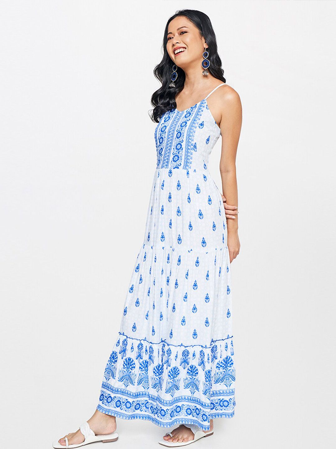 Global Desi Ethnic Motifs Printed Fit & Flare Maxi Dress