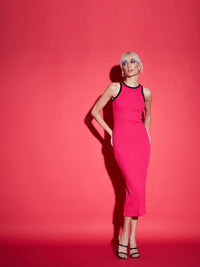 SASSAFRAS Magenta Rib Sleeveless Bodycon Midi Dress