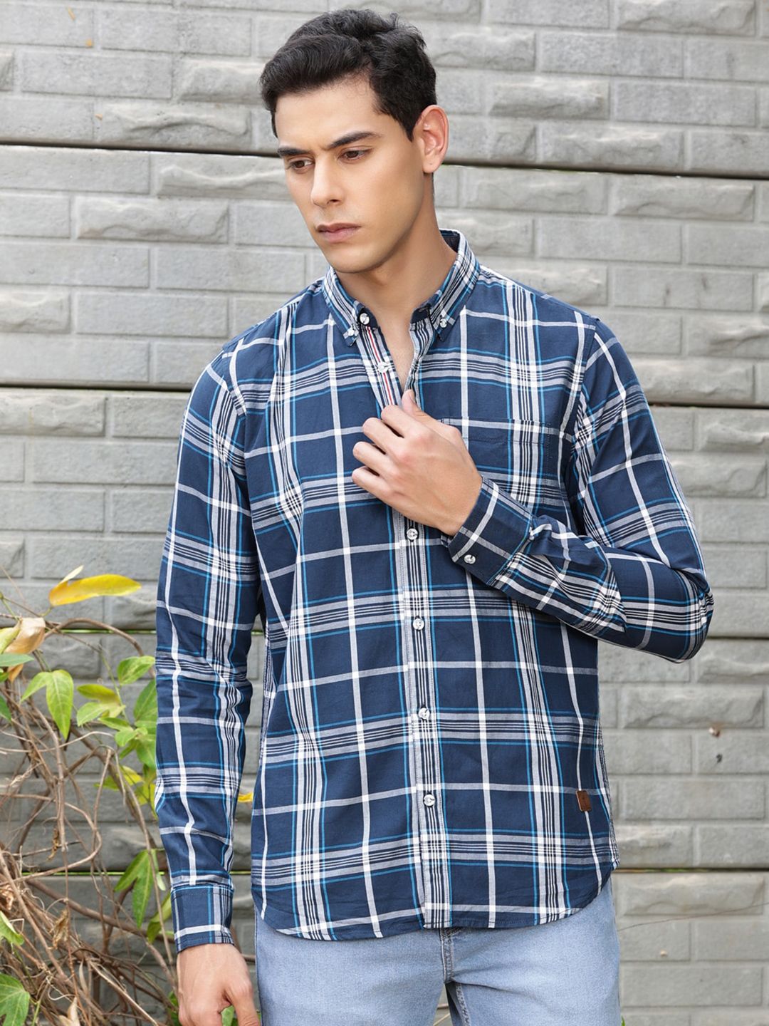 Thomas Scott Premium Slim Fit Tartan Checked Button-Down Collar Casual Shirt