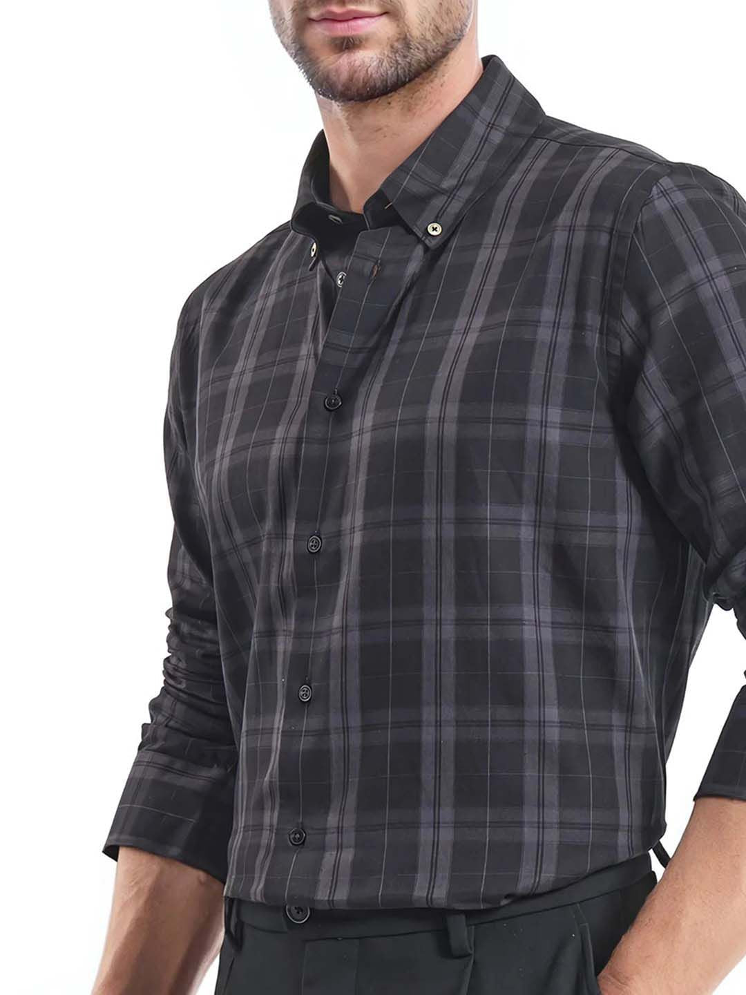 RARE RABBIT Men Comfort Button-Down Collar Tartan Checked Cotton Casual Shirt
