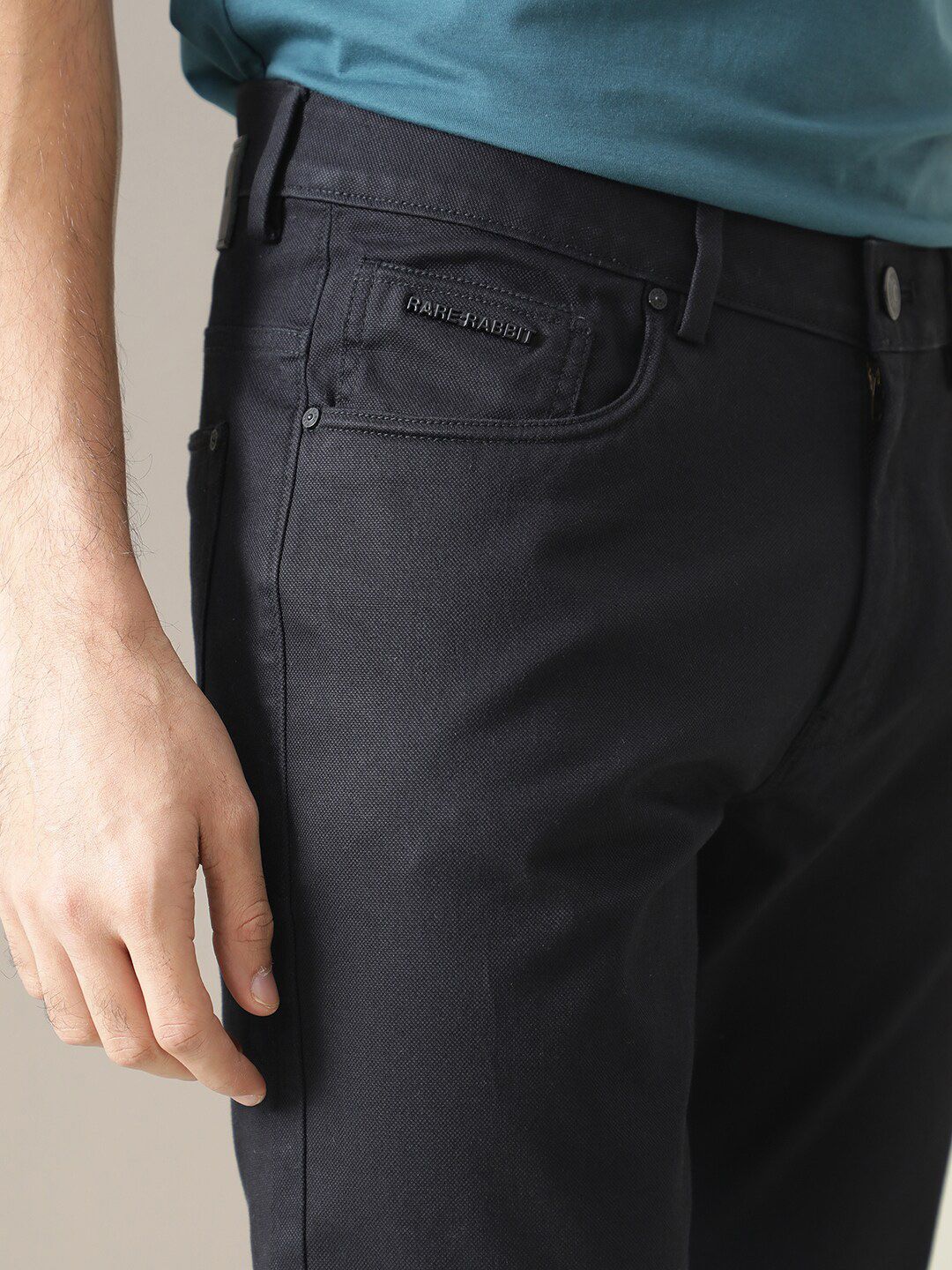 RARE RABBIT Men Poke Mid Rise Cotton Slim Fit Trouser