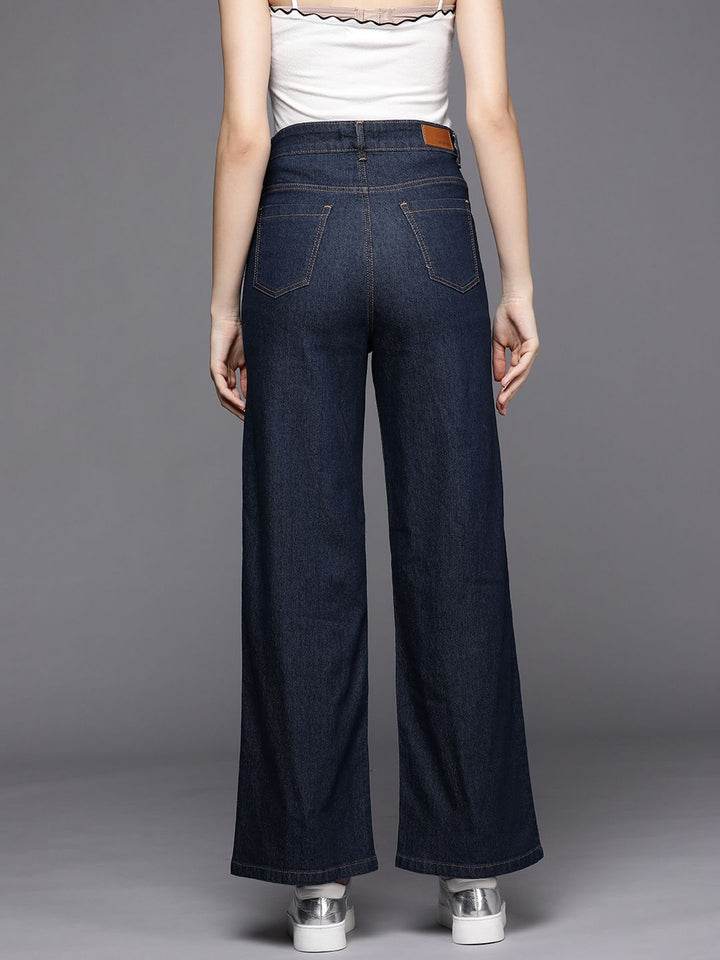 SASSAFRAS Women Navy Blue Straight Fit Contrast Stitch Detail High-Rise Stretchable Jeans
