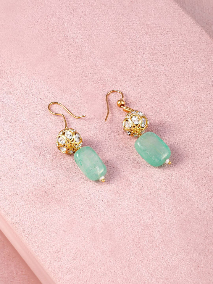 Rubans 22K Gold-Plated Aqua Green Beaded Antique Pendant Necklace Set with Earrings