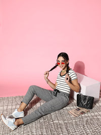 Berrylush Women  Grey Checked Utility Trousers