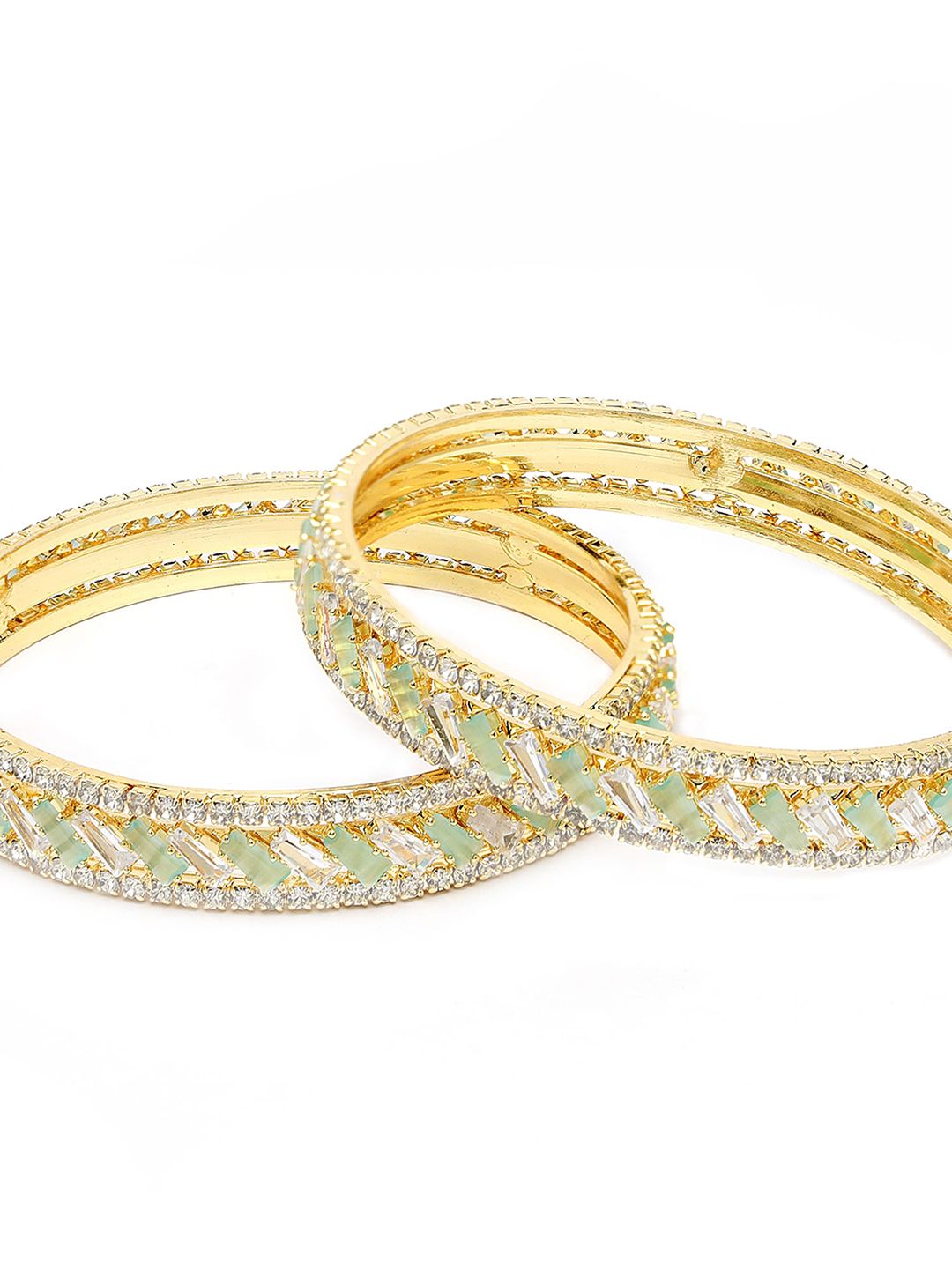 KARATCART Set Of 2 Gold Plated & AD Studded Bangles