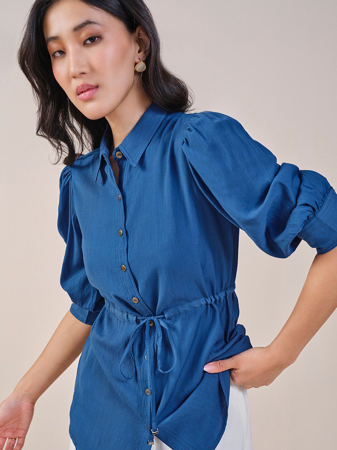 AND Shirt Style Waist Tie-Ups Solid Top