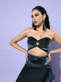 STREET 9 Women Grey Solid Velvet Dress