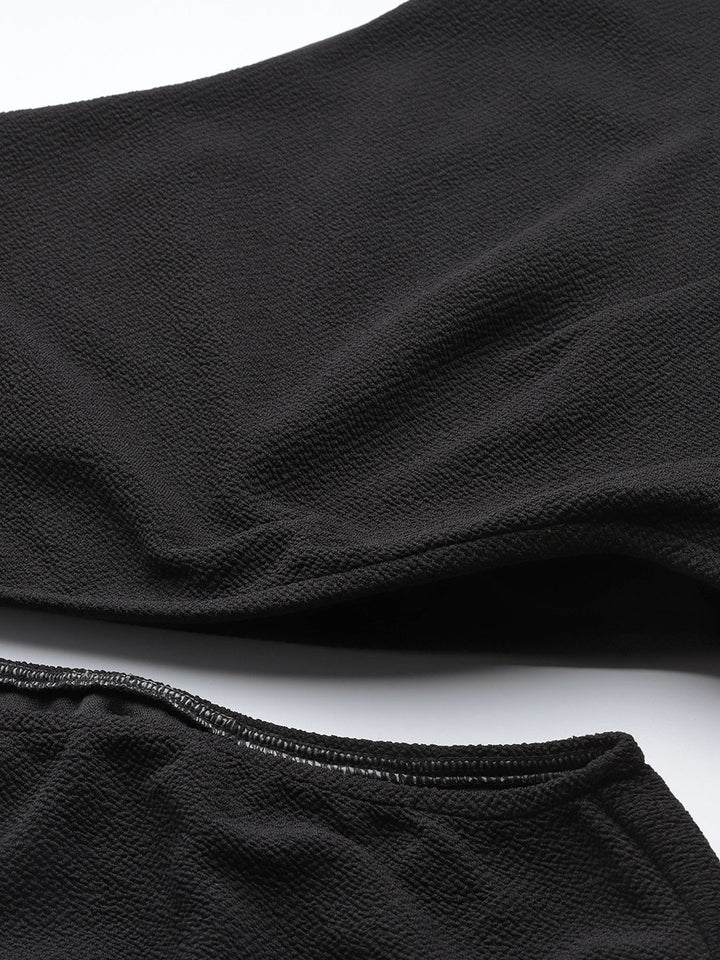 SASSAFRAS Wanita Bertekstur Hitam Pakaian Maxi Sarung Satu Bahu