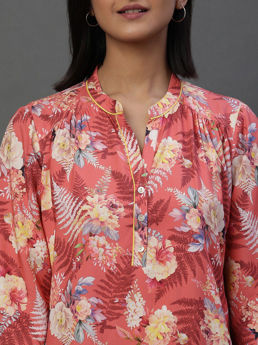 AURELIA Floral Printed Mandarin Collar Pure Cotton Kurti