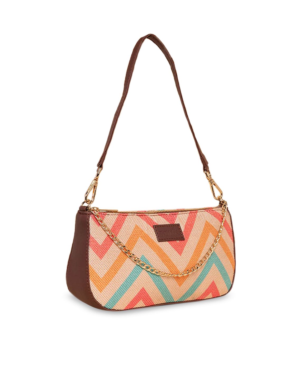ZOUK Geometric Printed Structured Baguette Bag