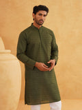 SOJANYA Men Green Thread Work Kurta