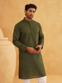 SOJANYA Men Green Thread Work Kurta