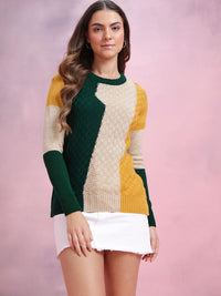 DressBerry Colourblocked Knitted Pure Acrylic Pullover