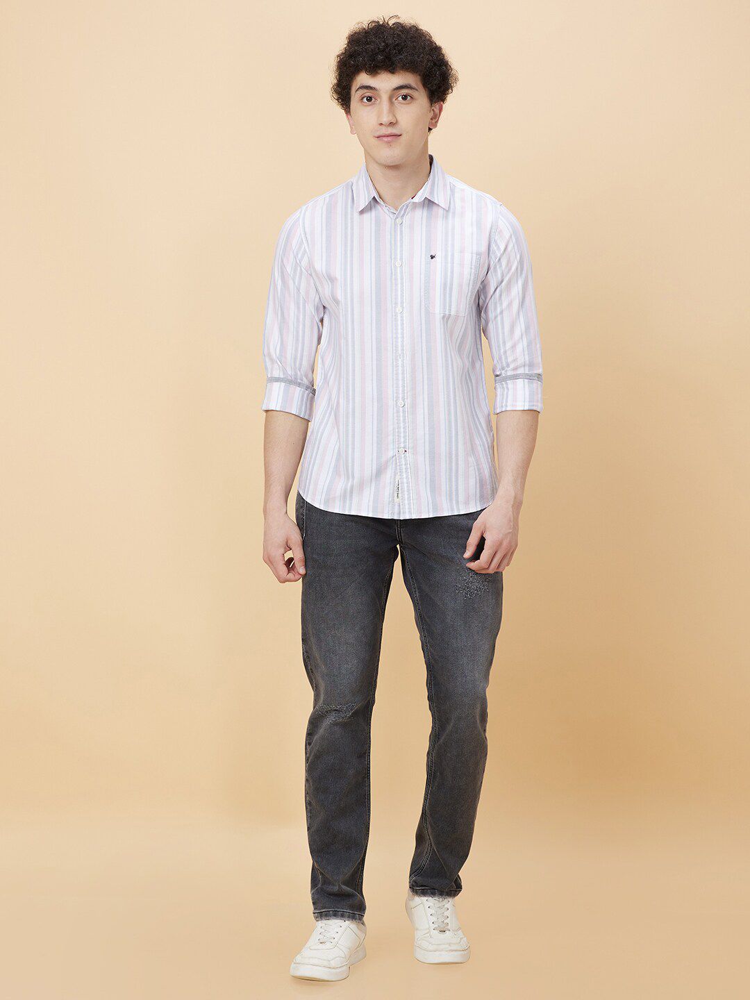 Being Human Striped Cotton Spread Collar Slim Fit Casual Shirt