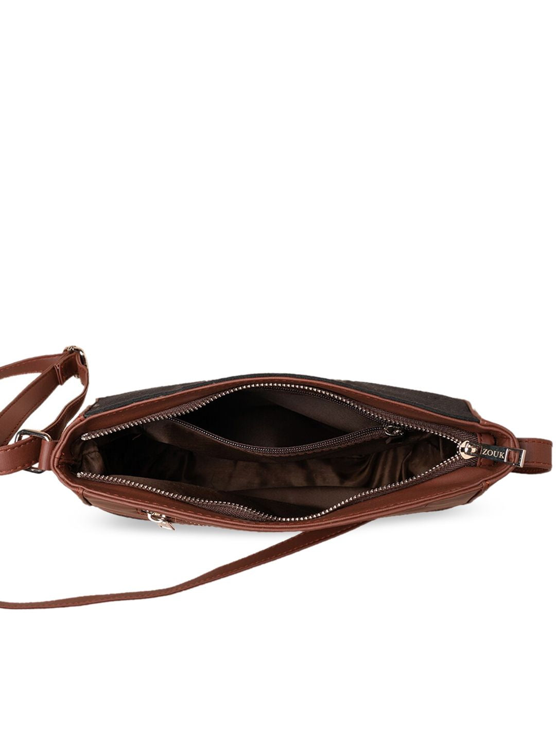 ZOUK Pink Geometric Striped Structured Sling Bag with Quilted