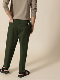 Mr Bowerbird Men Green Solid Oversized Fit Mid-Rise Elephant Ankle Woven Pleated Trousers