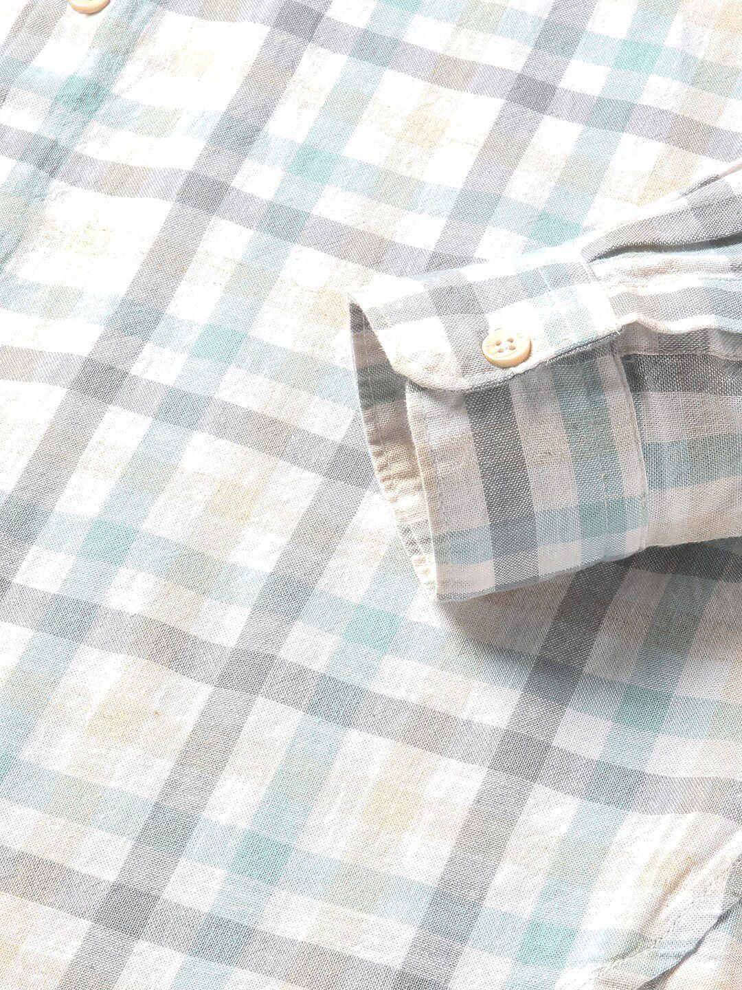 THE BEAR HOUSE Tartan Checks Slim Fit Cotton Linen Casual Shirt