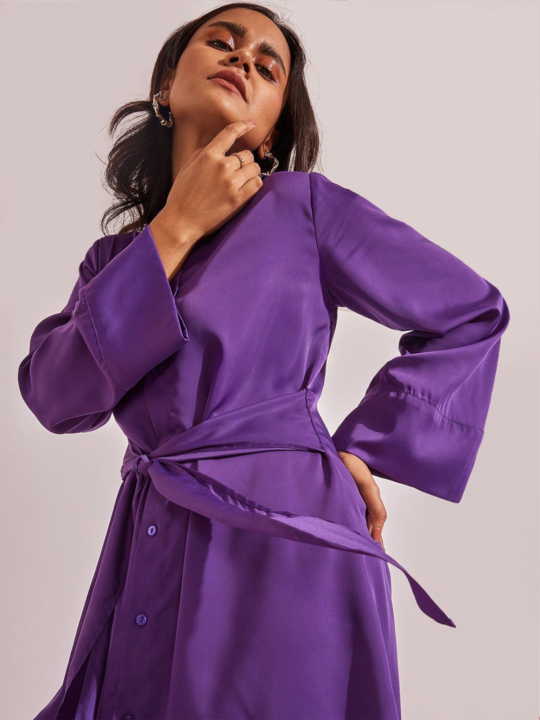 The Label Life Shirt Collar Satin Shirt Dress