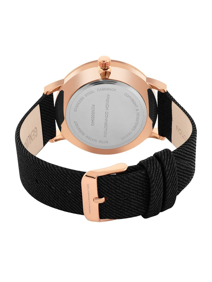 French Connection Men Rose Gold-Toned Dial & Black Leather Straps Analogue Watch