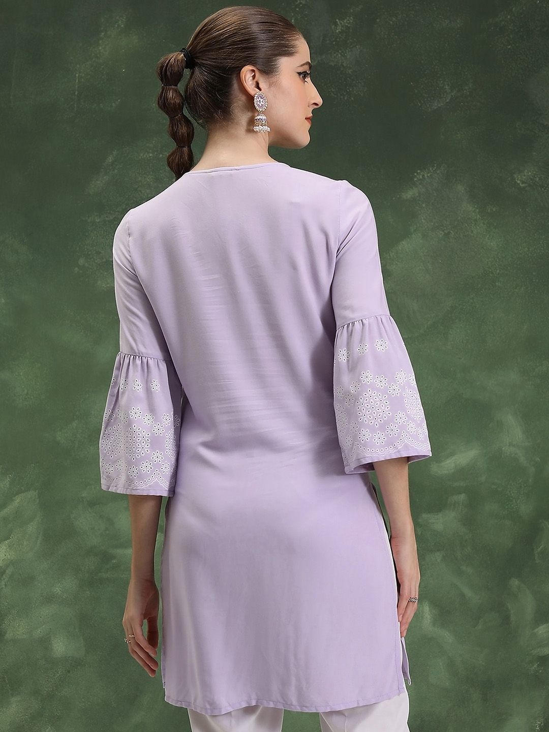 Vishudh Printed Tie-Up Neck Bell Sleeves Short Kurta