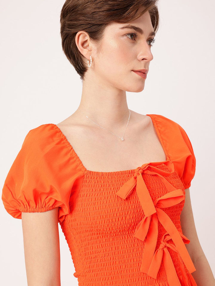DressBerry Dreamy Drapes Smocked & Bow Detailed A-Line Mini Dress