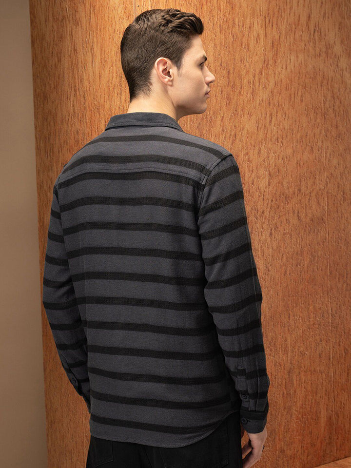 LOCOMOTIVE Premium Men Relaxed Fit Dobby Textured Striped Shirt