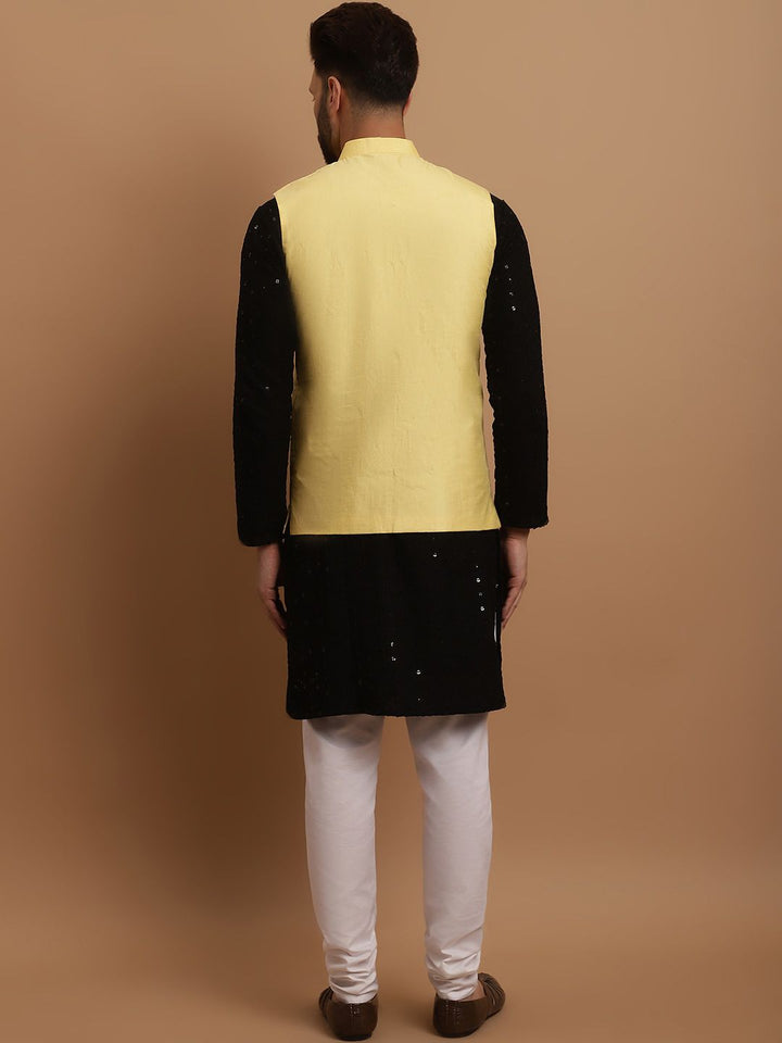 SOJANYA Ethnic Embroidered Sequinned Pure Cotton Kurta & Churidar With Nehru Jacket