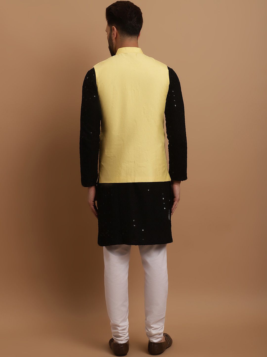 SOJANYA Ethnic Embroidered Sequinned Pure Cotton Kurta & Churidar With Nehru Jacket