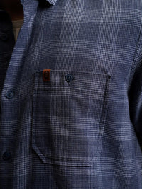 Locomotive Men Blue Linen Blend Checked Utility Pocket Regular Shirt