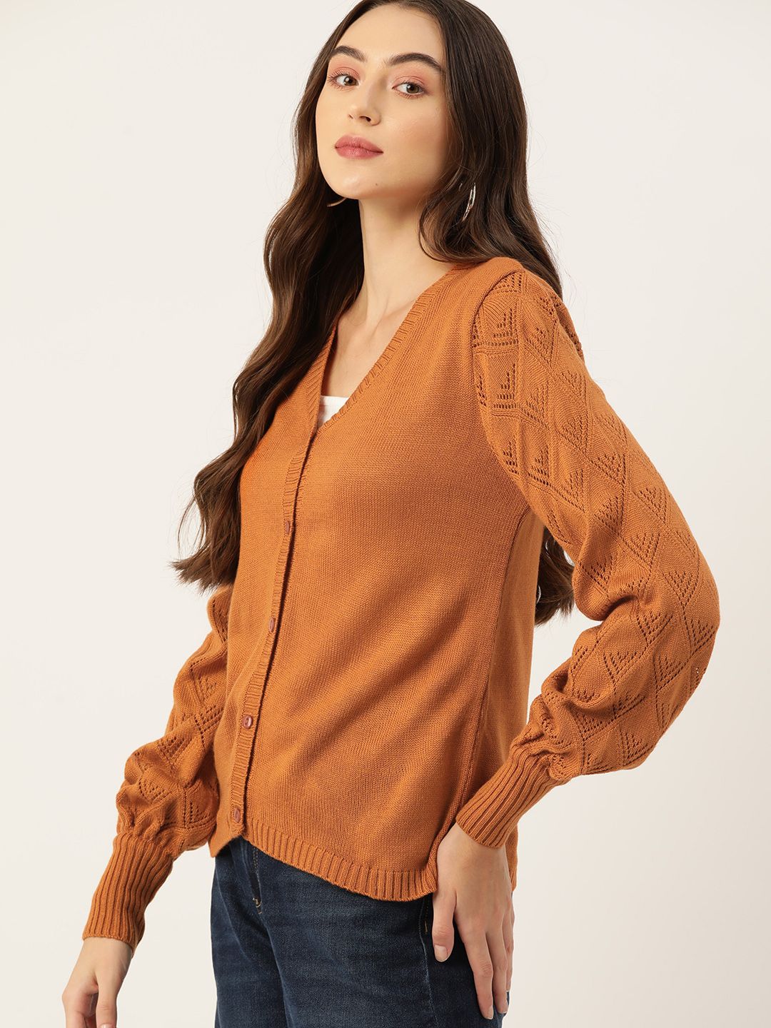 DressBerry Open-Knit Detailed Acrylic Cardigan