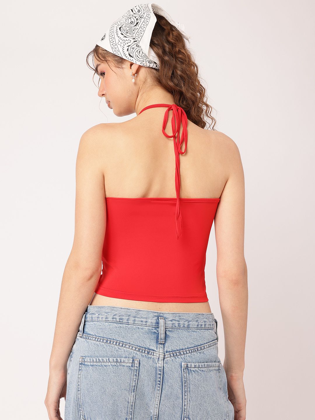 DressBerry Scarlet Statement Applique-Detail Halter Neck Top