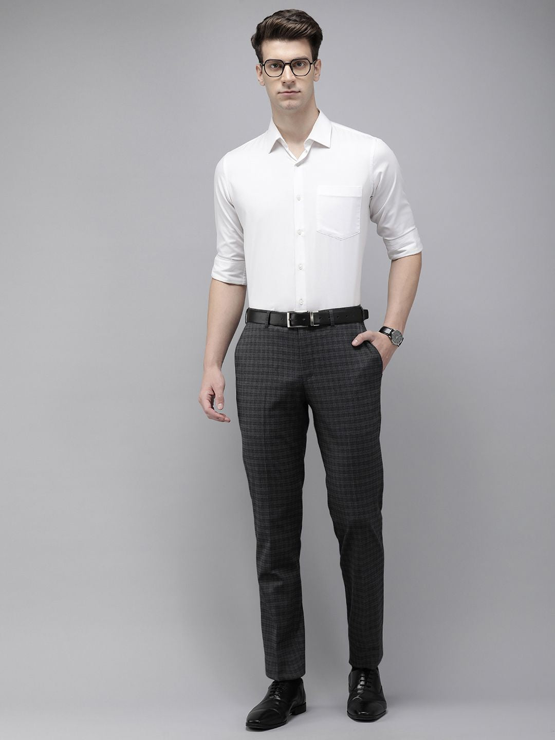 Park Avenue Men Checked Smart Fit Mid-Rise Formal Trousers