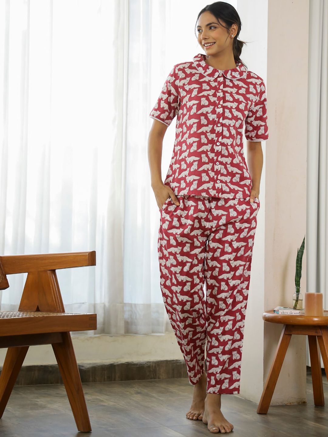 SANSKRUTIHOMES Conversational Printed Pure Cotton Night suit